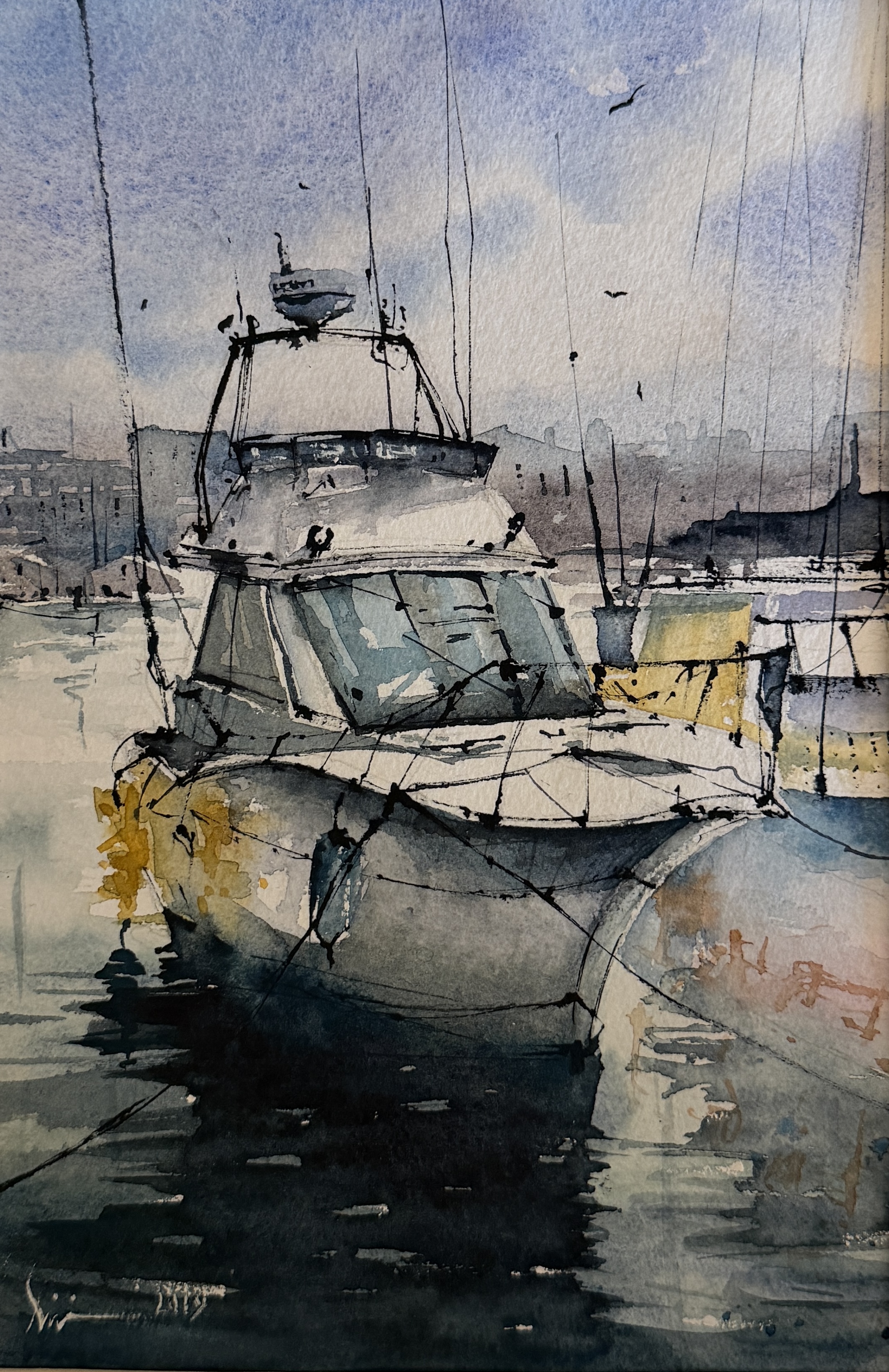Österlen – handmålad akvarell av Lini Watercolor, skånsk kust